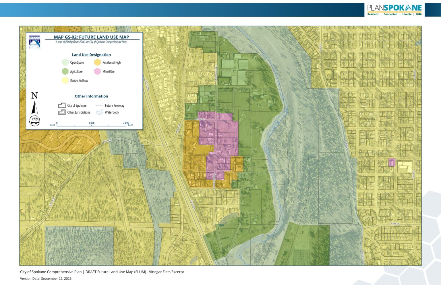 City of Spokane DRAFT Future Land Use Map, Vinegar Flats excerpt, version dated September 22, 2026